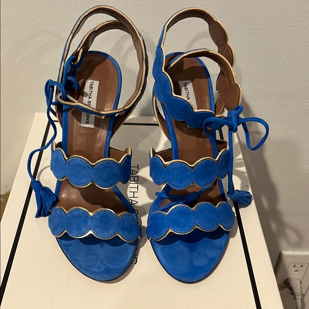Tabitha Simmons Blue Scalloped Sandals